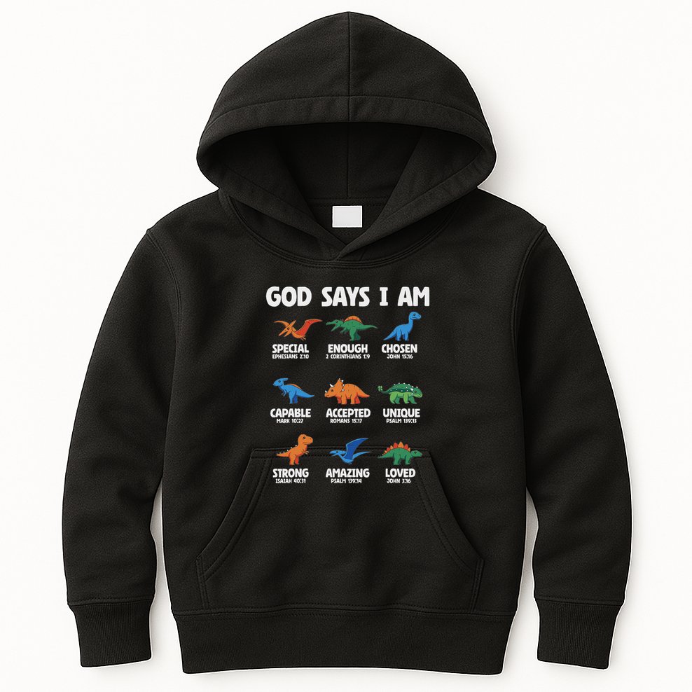 God Says I Am Dinosaur Lover Christian Kids Hoodie