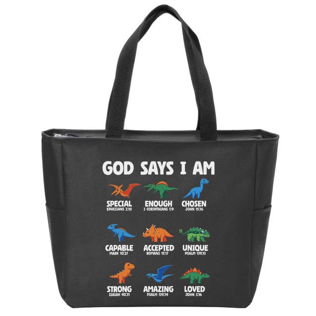 God Says I Am Dinosaur Lover Christian Zip Tote Bag