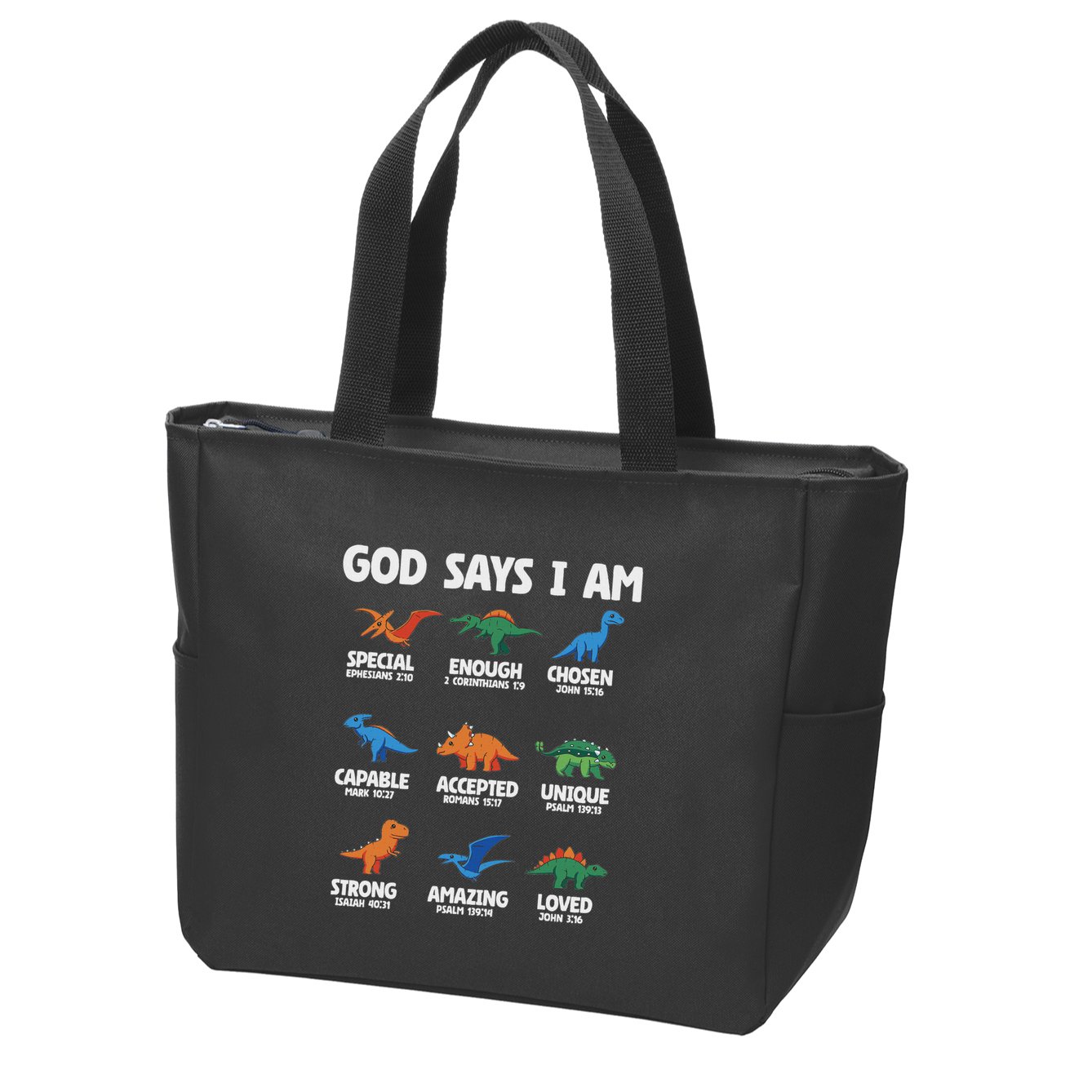 God Says I Am Dinosaur Lover Christian Zip Tote Bag
