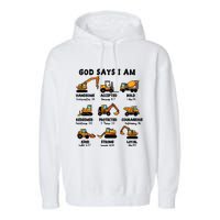 God Says I Am... Construction Trucks Bible Verses Garment-Dyed Fleece Hoodie