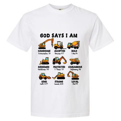 God Says I Am... Construction Trucks Bible Verses Garment-Dyed Heavyweight T-Shirt