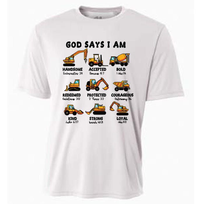 God Says I Am... Construction Trucks Bible Verses Cooling Performance Crew T-Shirt