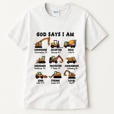 God Says I Am... Construction Trucks Bible Verses Tall T-Shirt