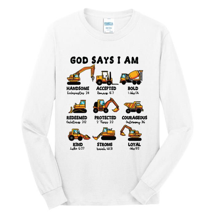 God Says I Am... Construction Trucks Bible Verses Tall Long Sleeve T-Shirt