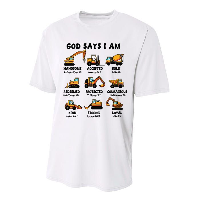 God Says I Am... Construction Trucks Bible Verses Performance Sprint T-Shirt