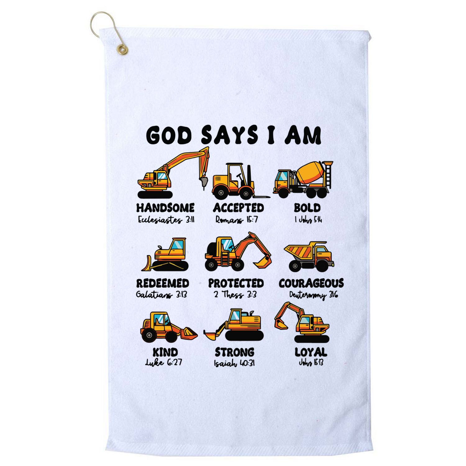God Says I Am... Construction Trucks Bible Verses Golf Towel