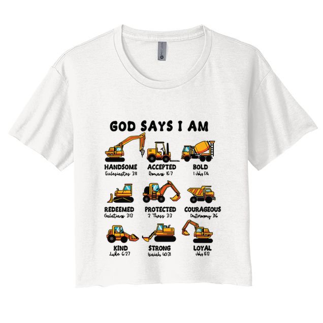 God Says I Am... Construction Trucks Bible Verses Crop Top
