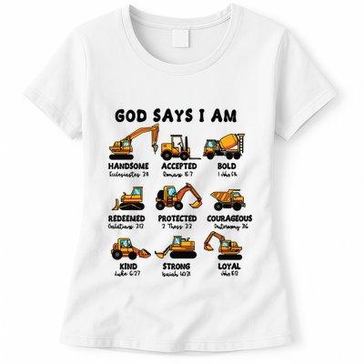 God Says I Am... Construction Trucks Bible Verses Womens T-Shirt