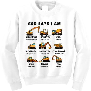 God Says I Am... Construction Trucks Bible Verses Kids Sweatshirt