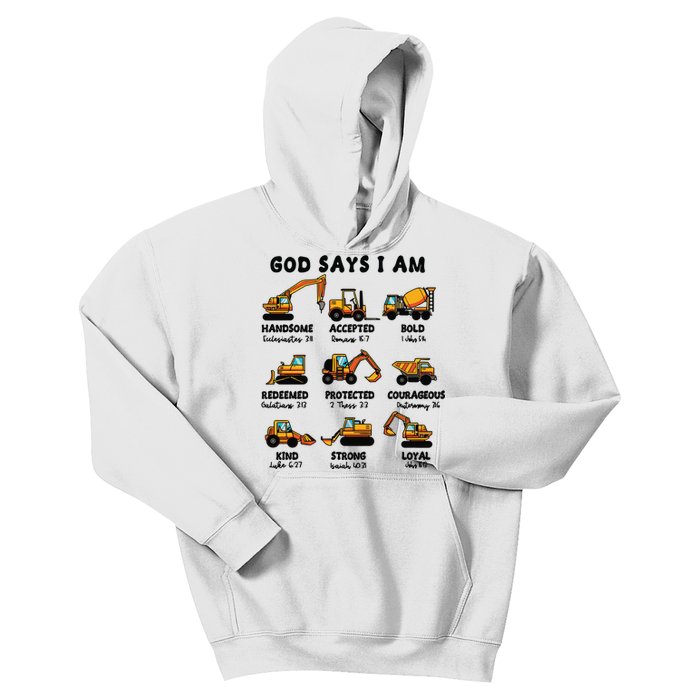 God Says I Am... Construction Trucks Bible Verses Kids Hoodie