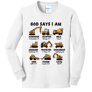 God Says I Am... Construction Trucks Bible Verses Kids Long Sleeve Shirt