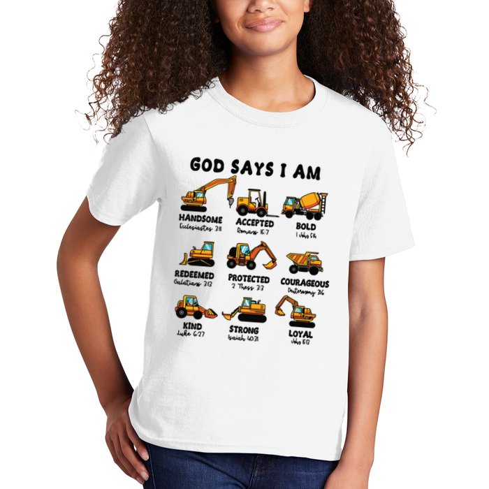 God Says I Am... Construction Trucks Bible Verses Kids T-Shirt
