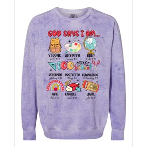 God Says I Am 100 Days Of School Colorblast Crewneck Sweatshirt