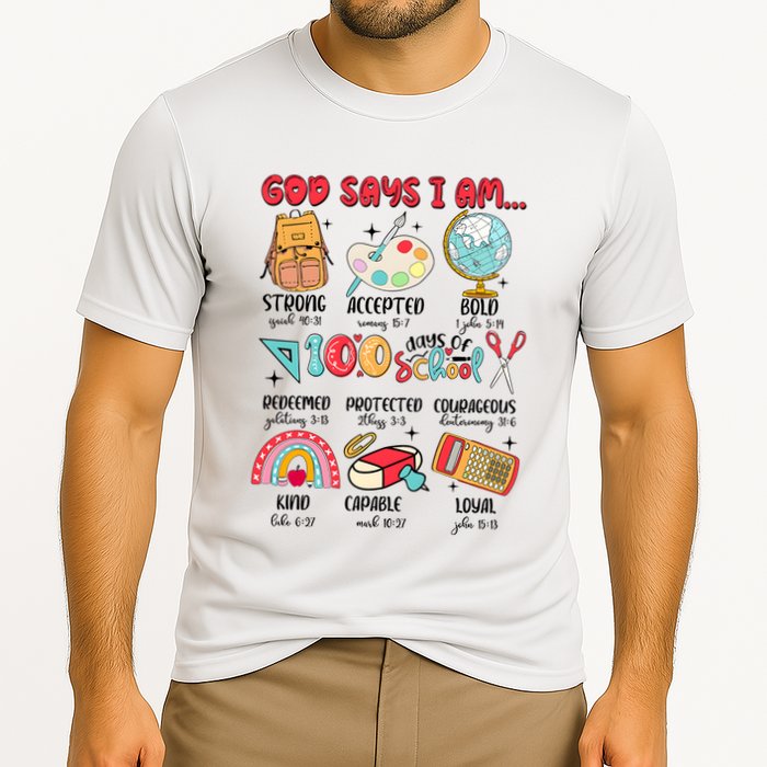 God Says I Am 100 Days Of School Cooling Performance Crew T-Shirt