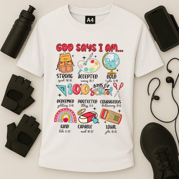 God Says I Am 100 Days Of School Cooling Performance Crew T-Shirt