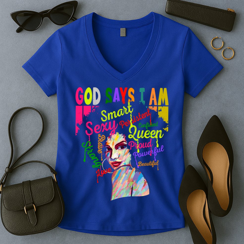 God Says I Am Juneteenth Black Black History Month Blm Funny Gift Women's V-Neck T-Shirt