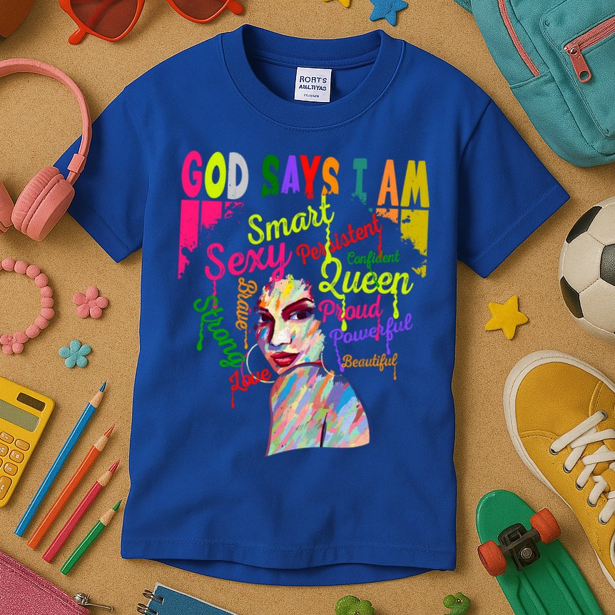God Says I Am Juneteenth Black Black History Month Blm Funny Gift Kids T-Shirt