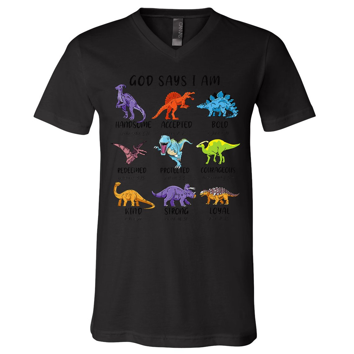 God Says I Am Funny Dinosaur Bible Verse Christian V-Neck T-Shirt