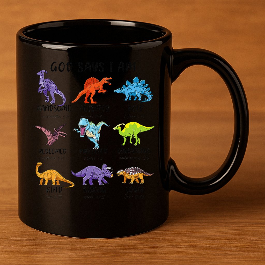 God Says I Am Funny Dinosaur Bible Verse Christian 11oz C Handle Ceramic Mug