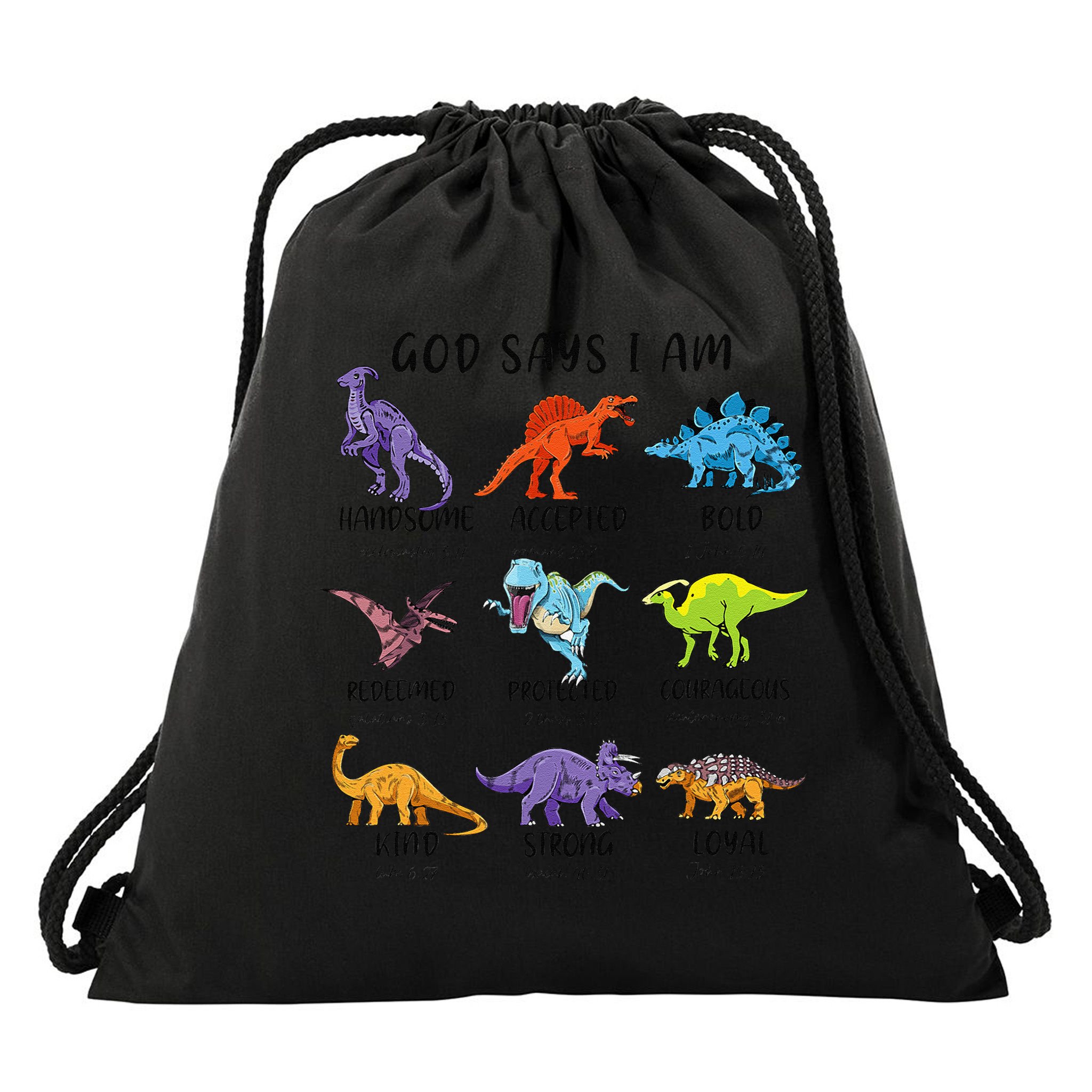 God Says I Am Funny Dinosaur Bible Verse Christian Drawstring Bag