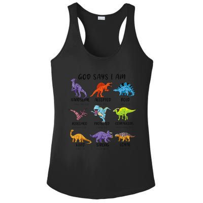 God Says I Am Funny Dinosaur Bible Verse Christian Ladies PosiCharge Competitor Racerback Tank