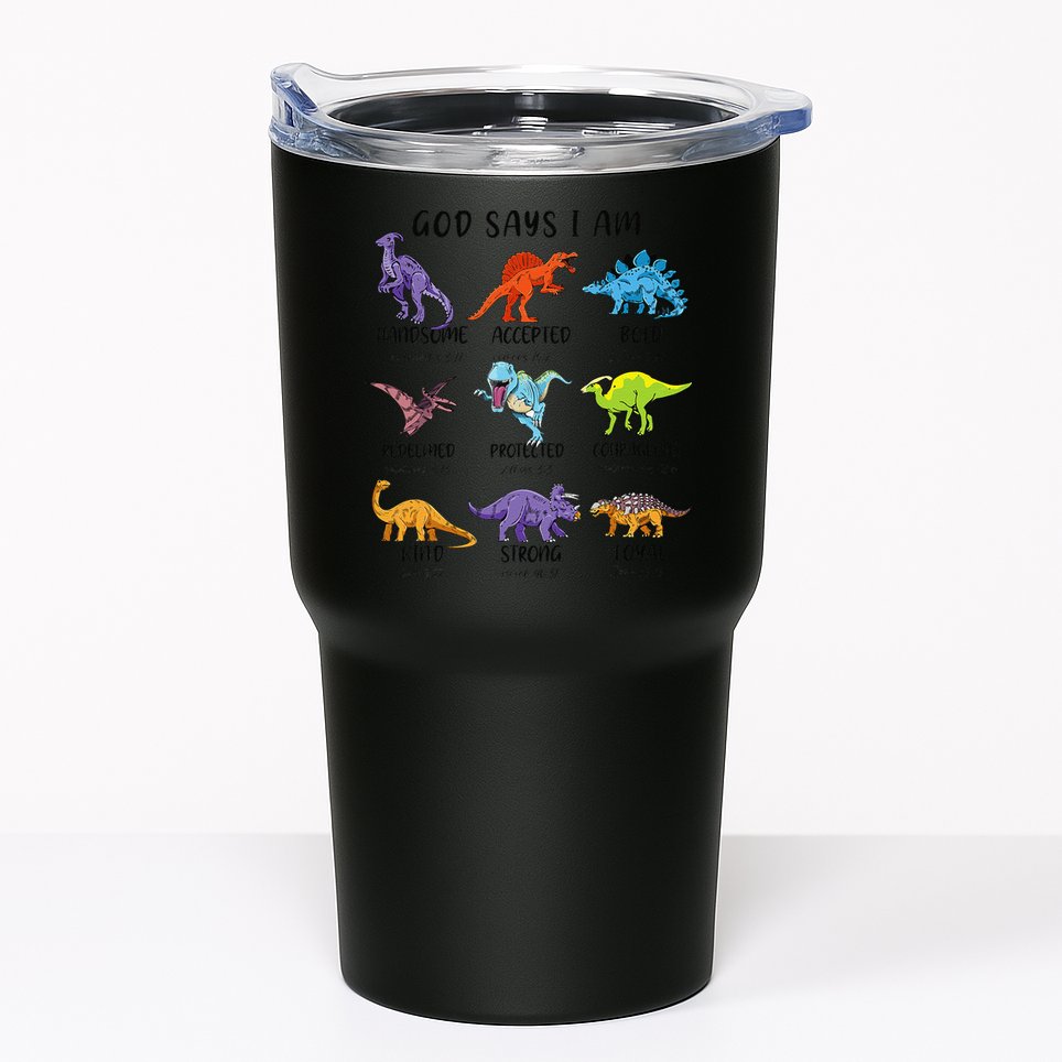 God Says I Am Funny Dinosaur Bible Verse Christian Tumbler