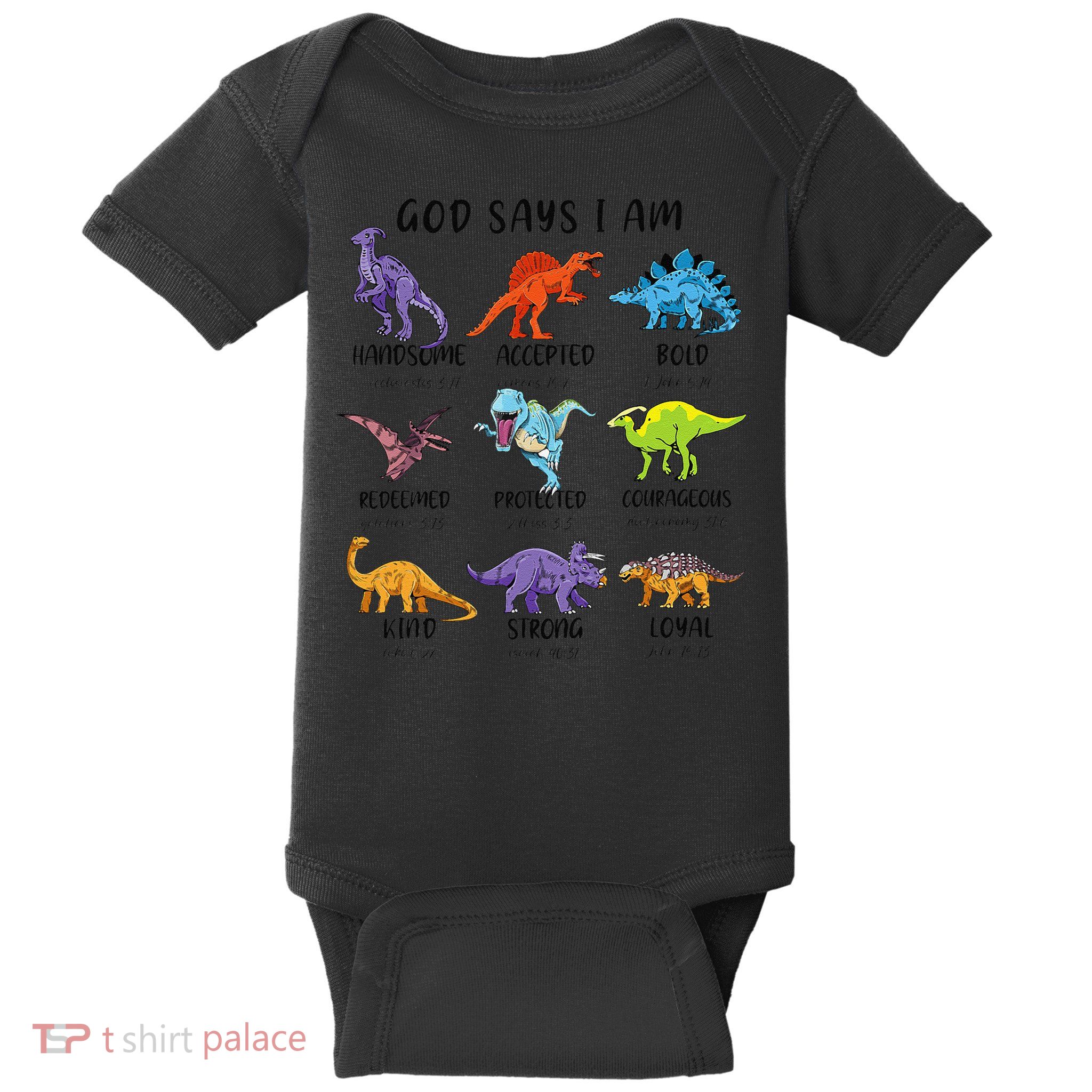 God Says I Am Funny Dinosaur Bible Verse Christian Baby Bodysuit
