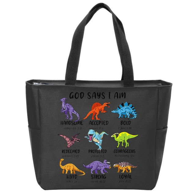 God Says I Am Funny Dinosaur Bible Verse Christian Zip Tote Bag