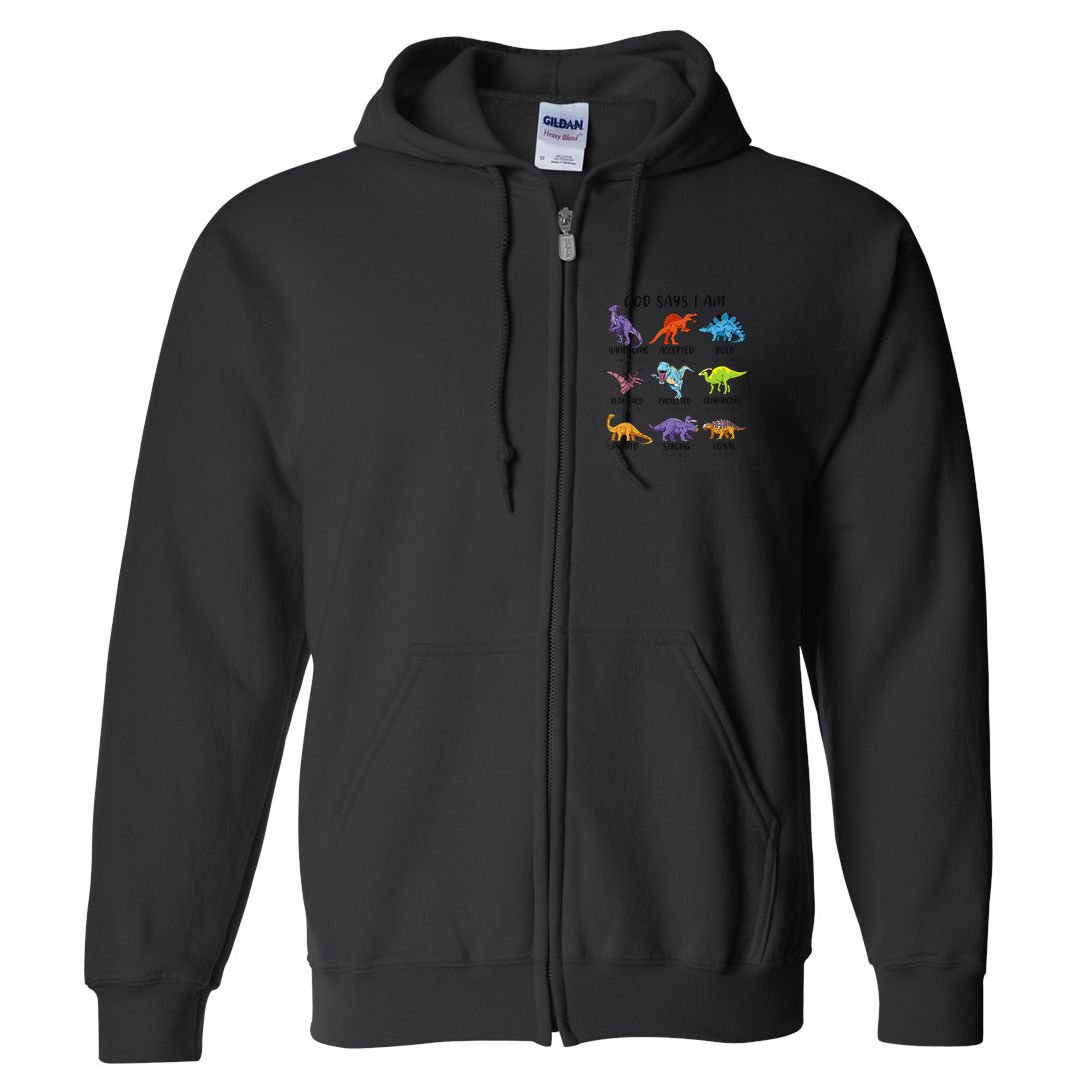 God Says I Am Funny Dinosaur Bible Verse Christian Full Zip Hoodie