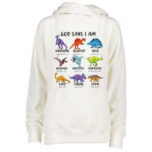 God Says I Am Funny Dinosaur Bible Verse Christian Womens Funnel Neck Pullover Hood