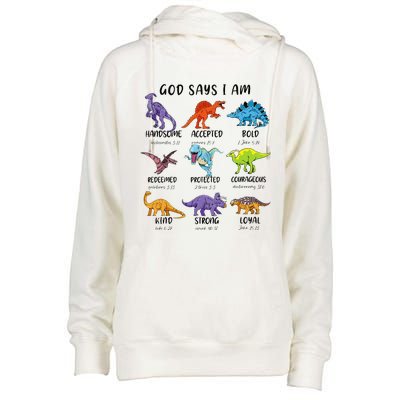 God Says I Am Funny Dinosaur Bible Verse Christian Womens Funnel Neck Pullover Hood