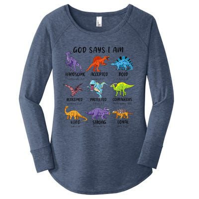 God Says I Am Funny Dinosaur Bible Verse Christian Women's Perfect Tri Tunic Long Sleeve Shirt