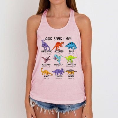 God Says I Am Funny Dinosaur Bible Verse Christian Women's Knotted Racerback Tank