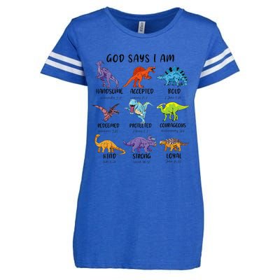 God Says I Am Funny Dinosaur Bible Verse Christian Enza Ladies Jersey Football T-Shirt