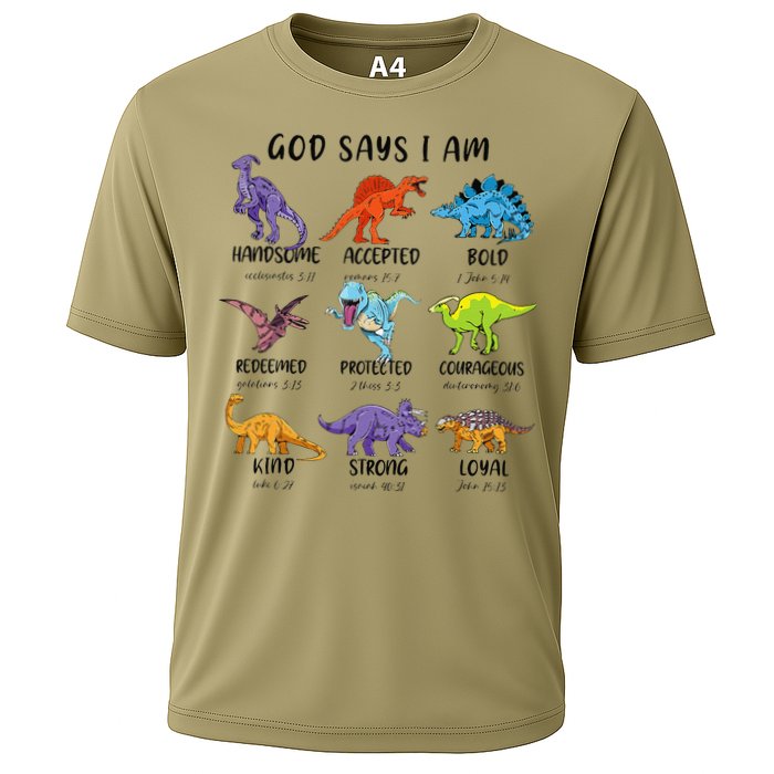 God Says I Am Funny Dinosaur Bible Verse Christian Cooling Performance Crew T-Shirt