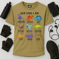 God Says I Am Funny Dinosaur Bible Verse Christian Cooling Performance Crew T-Shirt