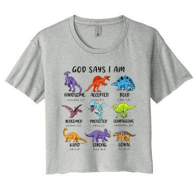 God Says I Am Funny Dinosaur Bible Verse Christian Women's Crop Top Tee