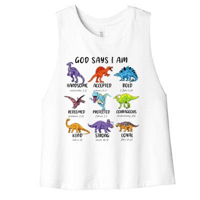 God Says I Am Funny Dinosaur Bible Verse Christian Women's Racerback Cropped Tank