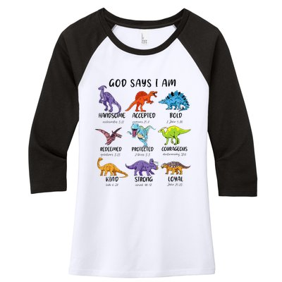 God Says I Am Funny Dinosaur Bible Verse Christian Women's Tri-Blend 3/4-Sleeve Raglan Shirt