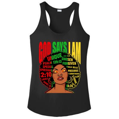 God Says I Am Melanin Black Black History Juneteenth Gift Ladies PosiCharge Competitor Racerback Tank
