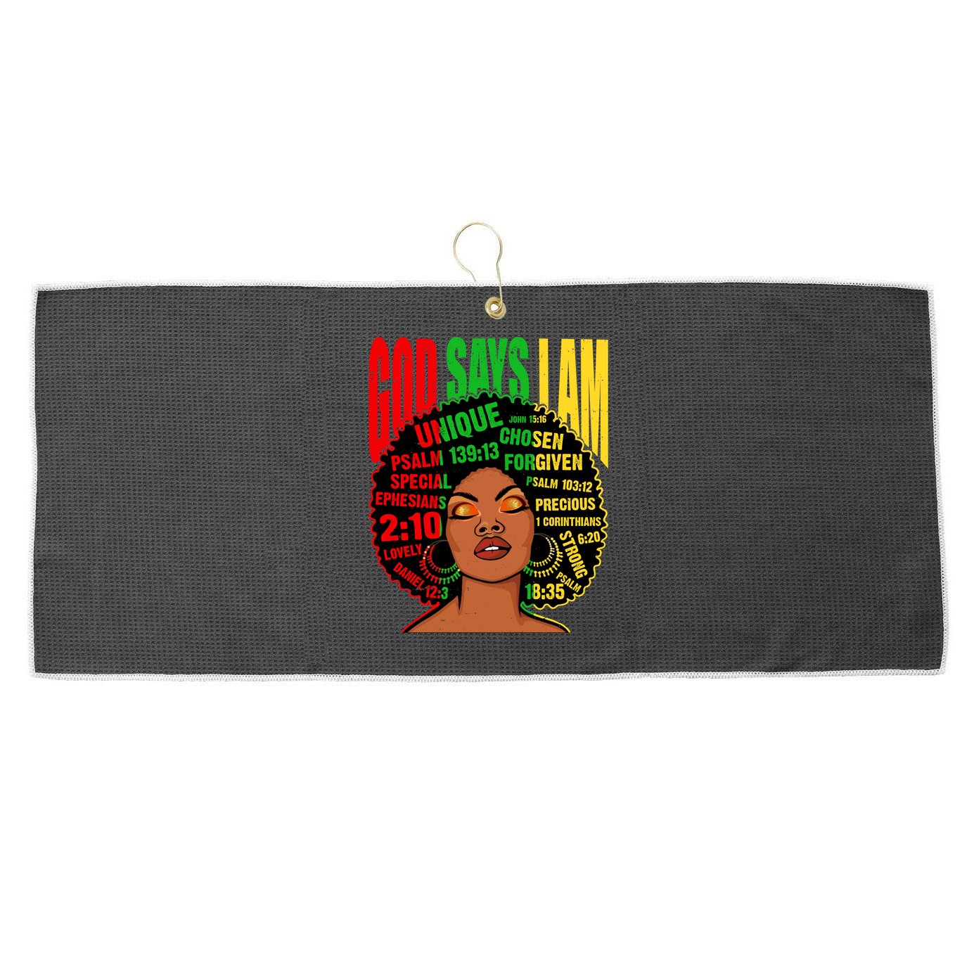 God Says I Am Melanin Black Black History Juneteenth Gift Large Microfiber Waffle Golf Towel