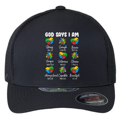 God Says I Am - Autism Awareness Christian Bible Verse Flexfit Unipanel Trucker Cap