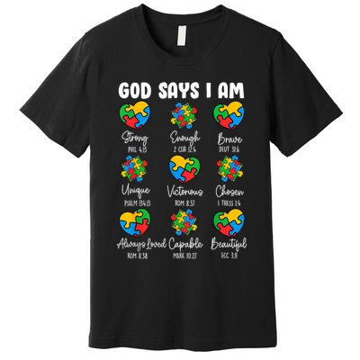 God Says I Am - Autism Awareness Christian Bible Verse Premium T-Shirt