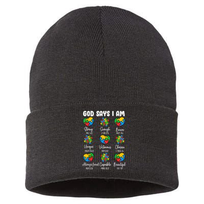 God Says I Am - Autism Awareness Christian Bible Verse Sustainable Knit Beanie