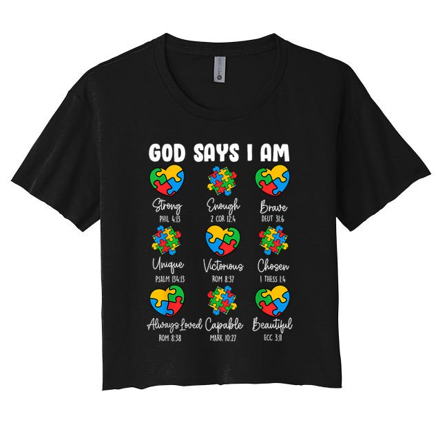 God Says I Am - Autism Awareness Christian Bible Verse Crop Top