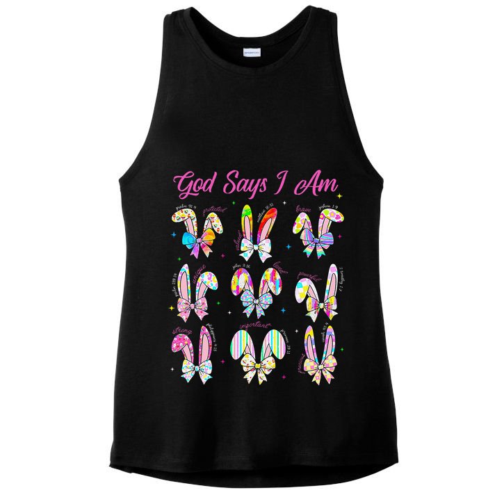 God Says I Am Easter Bunny Rabbit Easter Day Bible Verse Ladies PosiCharge Tri-Blend Wicking Tank