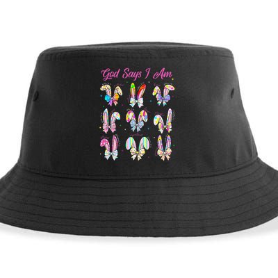 God Says I Am Easter Bunny Rabbit Easter Day Bible Verse Sustainable Bucket Hat