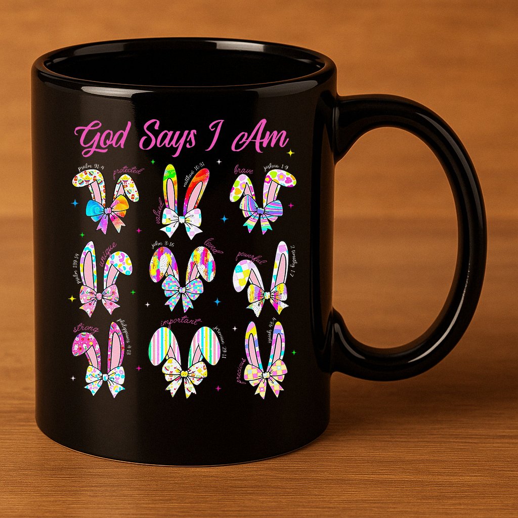 God Says I Am Easter Bunny Rabbit Easter Day Bible Verse 11oz C Handle Ceramic Mug