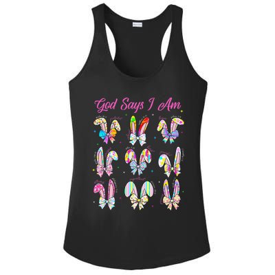 God Says I Am Easter Bunny Rabbit Easter Day Bible Verse Ladies PosiCharge Competitor Racerback Tank