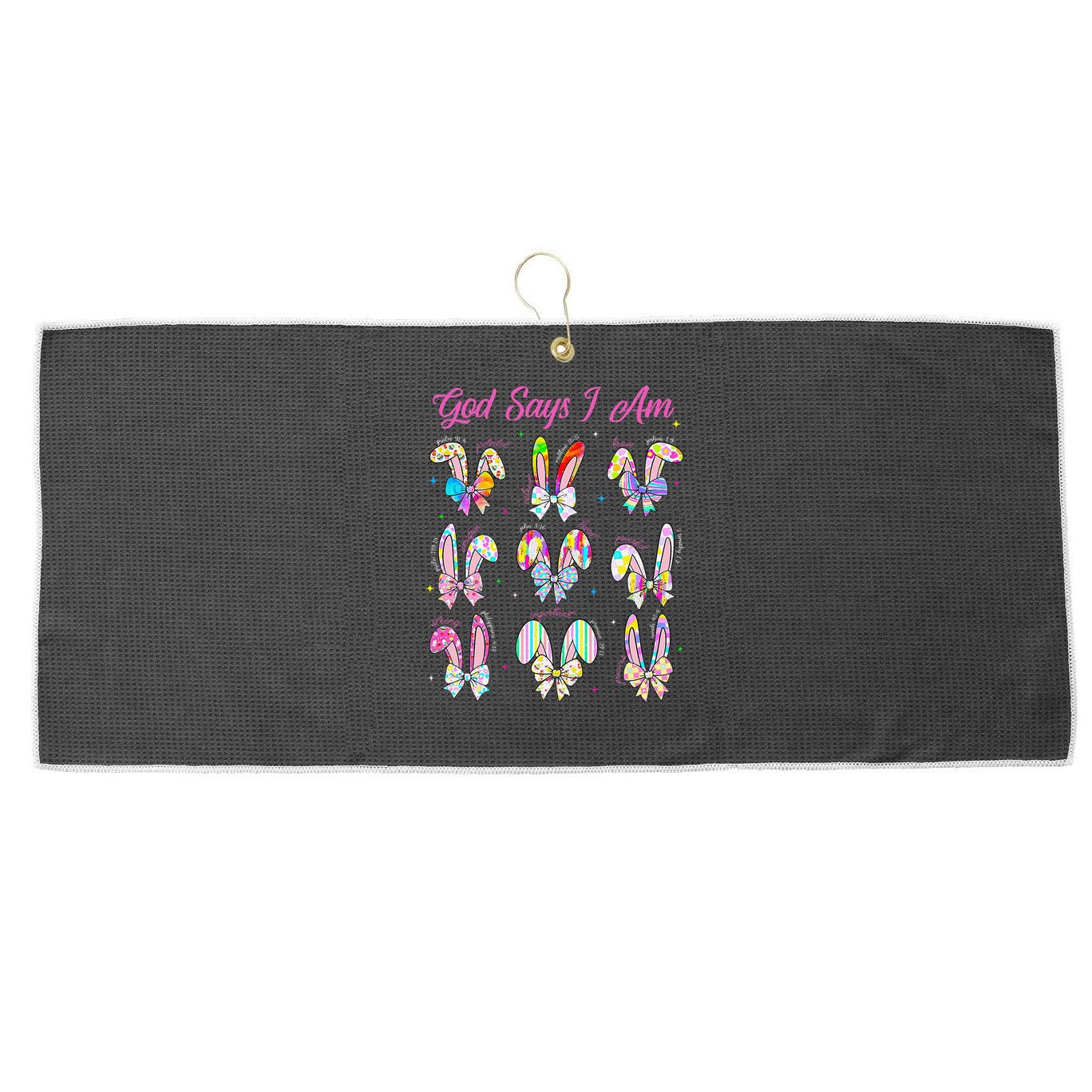 God Says I Am Easter Bunny Rabbit Easter Day Bible Verse Large Microfiber Waffle Golf Towel